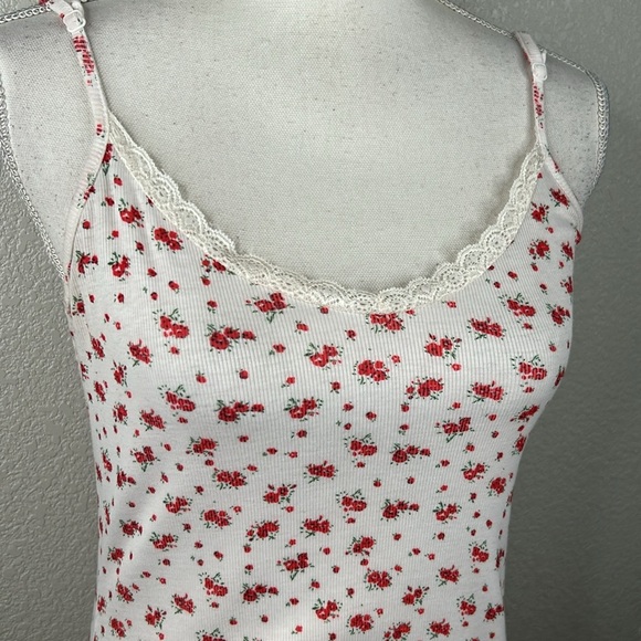 Shein White & Red Pink Roses 90's Y2K V-Neck Lace Neckline Summer Dress Size S - Picture 2 of 7
